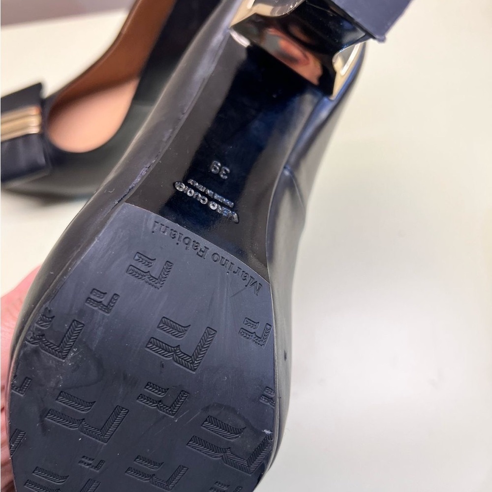NWT Made in Italy Marino Fabiani Elegant Black Leather Heels with Bow - Picture 9 of 10